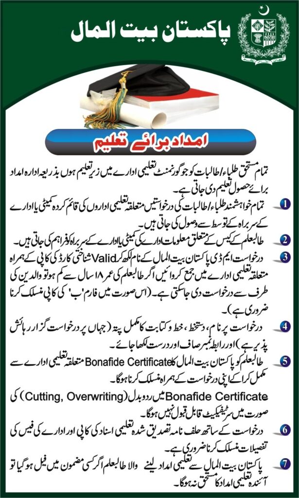 pakistan bait ul mal scholarship 2024 advertisement